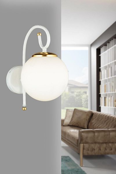 Kraliçe Modern White Globe Glass Downward Facing - White Tower Sconce