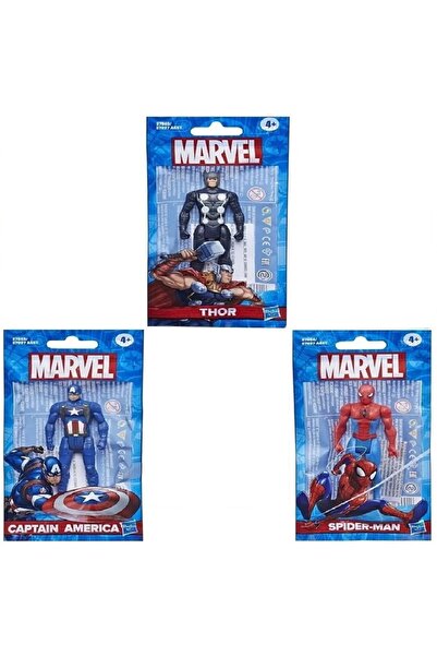 Hasbro Marvel Action Figures 9.5 Cm Thor + Spider-Man + Captain America