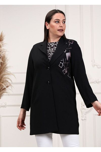 AKŞEN GİYİM Plus Size Crepe Tesettüre - Σετ μπουφάν και μπλούζα με διπλό στήθος