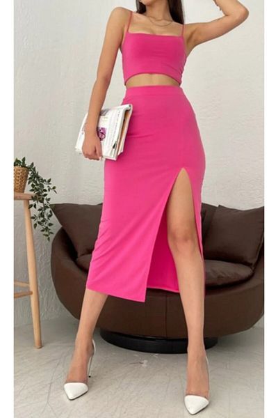 Lion Collection Plus size slit skirt crop suit