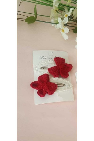 Kadın Girişimciler Atölyesi Red Hair Accessory Suitable for All Ages - Snap BucKle Set (4 Pieces)