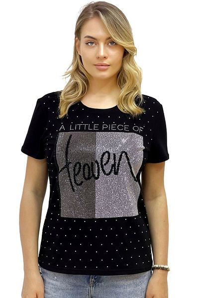 RICH GLAM Heaven Crystal Stoned Large Size Crew Neck Cotton Women's T-shirt L Xl 2xl 3xl