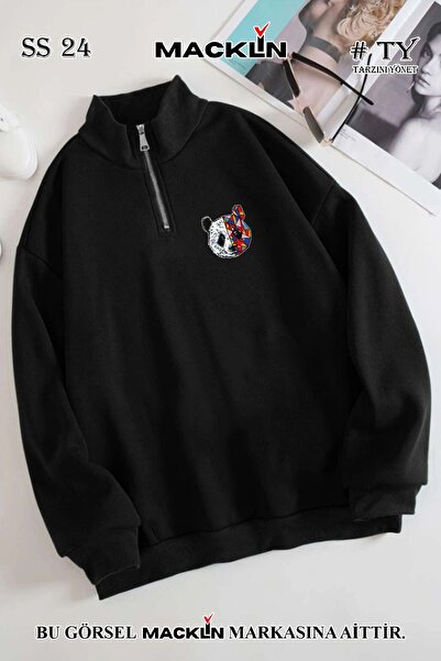 macklin Unisex ženska muška simpatična panda Štampano poluzipper Visoka kragn...