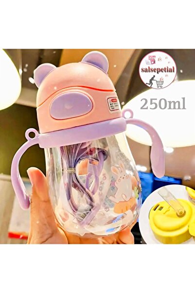 Salsepetial 250ml Ayıcık Figürlü Pipeti Suluk Bebek Matara Askılı Sevimli Su ...