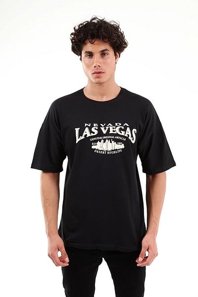 Mad&Calf Μαύρο μπλουζάκι Unisex Oversize Las Vegas