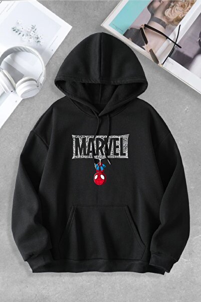 macklin Unisex Kadın Erkek Marvel Spiderman Özel Tasarım Baskılı Kapşonlu Sweatshirt