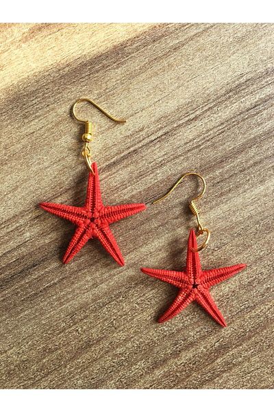 özde dekor Real Sea Star Earrings - Coral Color (Gold Color Metal)