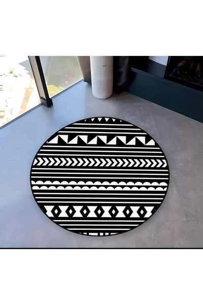 Rugs Modern Halı Mira Round Black and White Shapes Detailed Woven Base Modern...