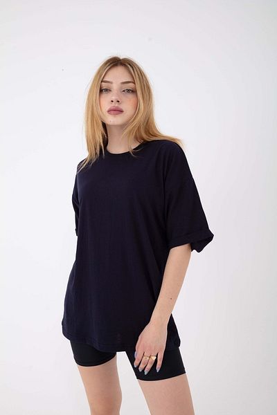 Mad&Calf Γυναικείο μπλουζάκι Basic Unprinted Plain Oversize Loose Loose Cut με διπλό μανίκι