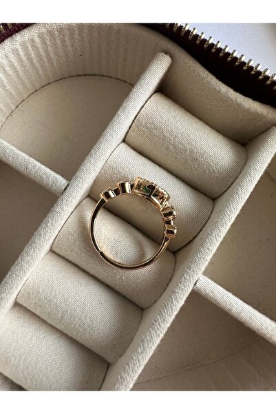 ringbox Zümrüt Renkli Zirkon Taşlı Gold Kadın Yüzük