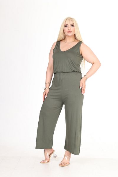 MJORA Green V-Neck Ankle Length Viscose Knitted Jumpsuit
