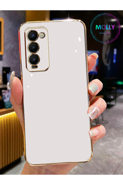Molly Technology Tecno Camon 18 Için Inci Beyazı Kenarları Gold Detaylı Lüks ...