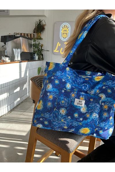 bee store Model Van Gogh, femei, cu fermoar, căptușit, buzunar interior, țesătură, geantă de umăr
