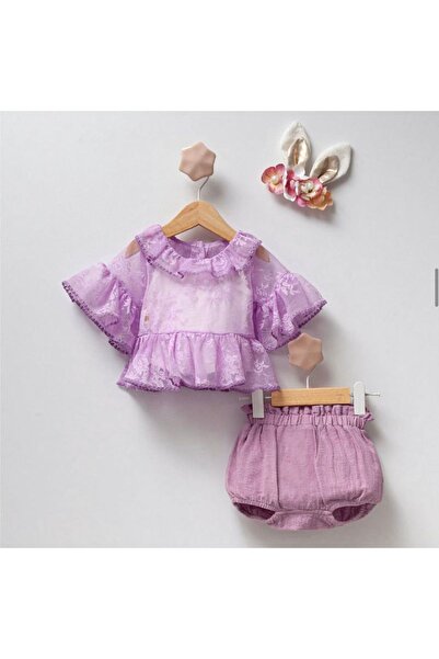 Kokosh kidss Kız bebek dantel detaylı keten set