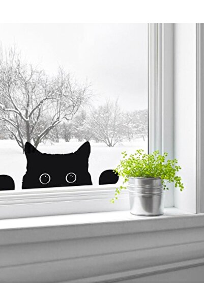 Sticker Sepetim Sevimli Bakan Kedi Dekoratif Çok Amaçlı Sticker Duvar Süsü