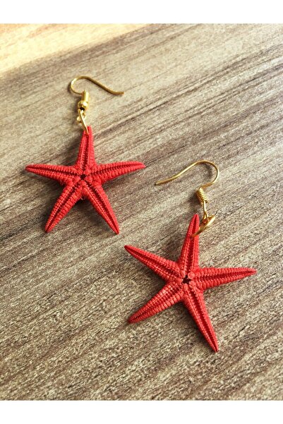 özde dekor Gerçek Deniz Yıldızı Küpe - Mercan Rengi (ALTIN RENK METAL)