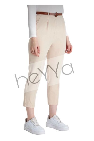 Heyya Γυναικείο υφασμάτινο παντελόνι Plus Size Cream