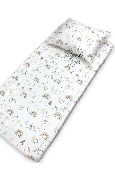 Bebek Özel 50x90 Brown Rainbow - 100% Cotton Baby and Child Elastic Sheet and Pillowcase