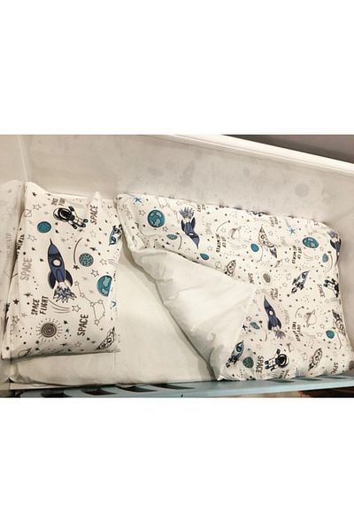 Bebek Özel White Space Patterned 100% Cotton Baby/child Pillow and Sheet Set - 70x110