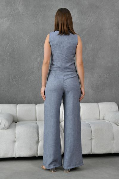 Lusin Gray Linen Set - Palazzo Trousers and Top Double Summer Sofia