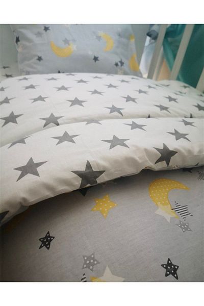 Bebek Özel Γκρι Κίτρινο Big Star 100% Cotton Παιδικό Σετ Μονό Παπλωματοθήκη για Νέους