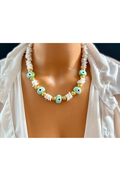 Limi Design Mother of Pearl Shell Lava Stone Mint Green Basement Bead Evil Ey...