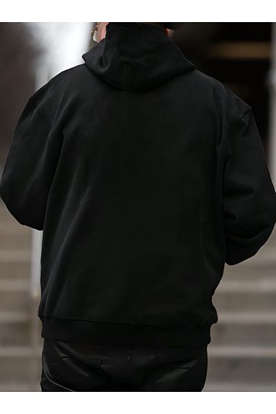 BEETON 2 Thread Crescent Design - Black Oversize Hooded Hoodie