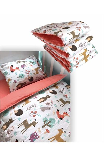Bebek Özel 70x110 PARk Crib Side Protection - 100% Cotton Sleeping Set, Brick Pattern (7 Pieces)
