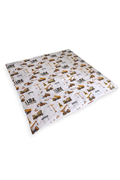 Bebek Özel %100 Pamuklu Bebek Çocuk Iş Makinalı Kepçe Ve Arabalı Oyun Matı Çift Desenli (100X100 cm)