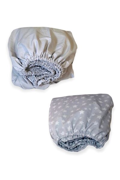 Bebek Özel Cotton Baby Kids Fitted Sheet 70X110 Gray and Starry Gray (2 Pcs)