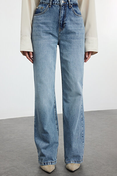 Trendyol Collection Modré džíny se širokými nohavicemi s vysokým pasem - TWOAW25JE00091