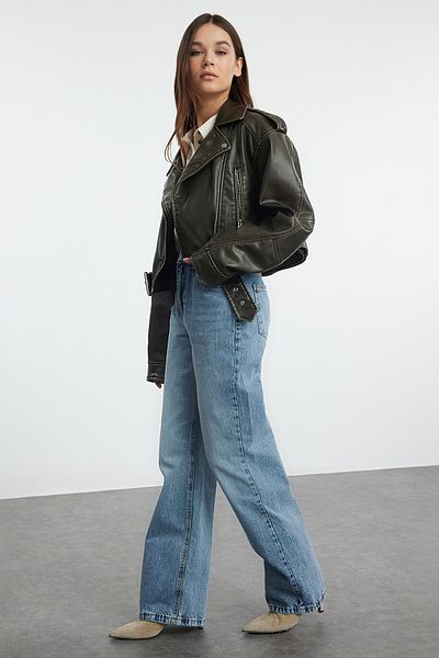 Trendyol Collection Blugi albaștri cu talie înaltă - TWOAW25JE00091