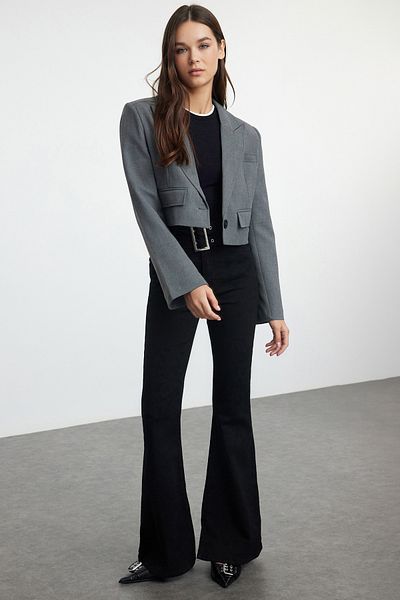 Trendyol Collection Μαύρο τζιν Flare με ζώνη ψηλής μέσης - TWOAW25JE00050
