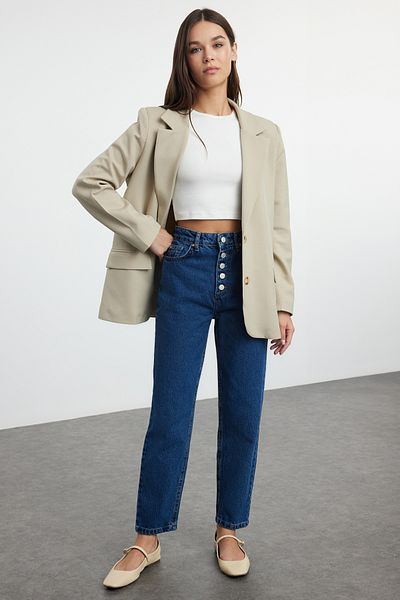 Trendyol Collection Темно-сині мамині джинси з високою талією TWOAW24JE00071