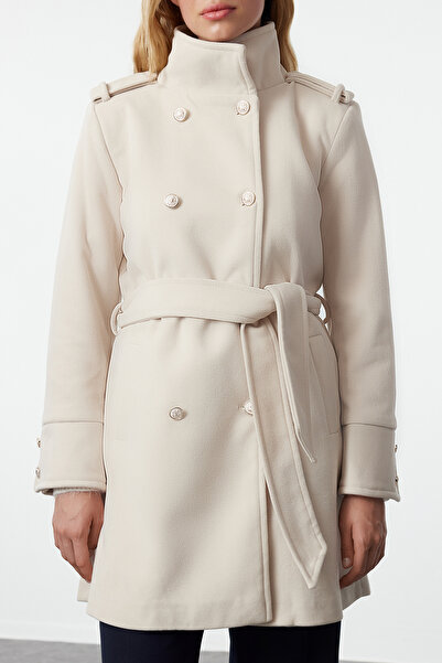 Trendyol Collection Soft Stamp Coat with Gold Buttons and Stone Belt - Twoaw24kb00006