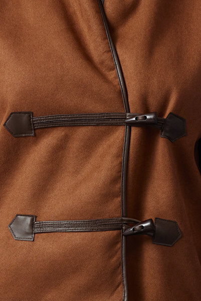 Trendyol Collection Hnědý Regular Plyš Detail Shepherd Zapínání Semišové bundy Kabáty TWOAW25MO00144