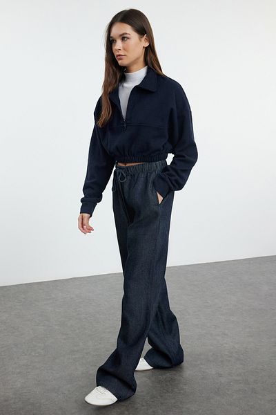 Trendyol Collection Преміум темно-сині 100% TencelTM еластичні джинси з високою талією та широкими штанинами TWOAW25JE00046