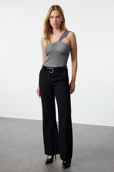 Trendyol Collection Στράπλες Πλεκτά Ανθρακί Λεπτή Μπλούζα - Premium Ποιότητας TWOSS24BZ00681