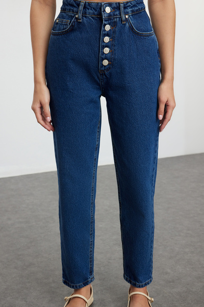 Trendyol Collection Σκούρο μπλε μπροστινό ψηλόμεσο τζιν μαμά TWOAW24JE00071