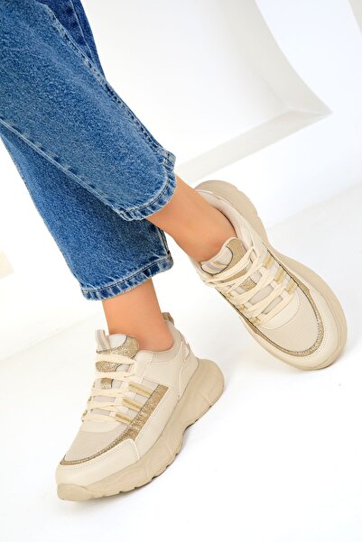 SOHO Béžové a zlaté detailní dámské tenisky - 19440