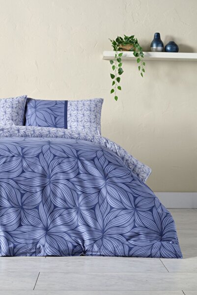 Doqu Home Ranforce Palmera Duvet Cover Set - Double King Size, Dark Blue