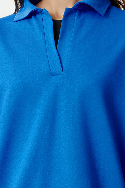 Trendyol Collection Saks Color Thin Knitted Polo Collar Sweatshirt - Regular Fit TWOAW23SW00003