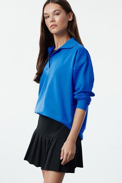 Trendyol Collection Mikina Saks Color Tenká pletená polo límec - Regular Fit TWOAW23SW00003