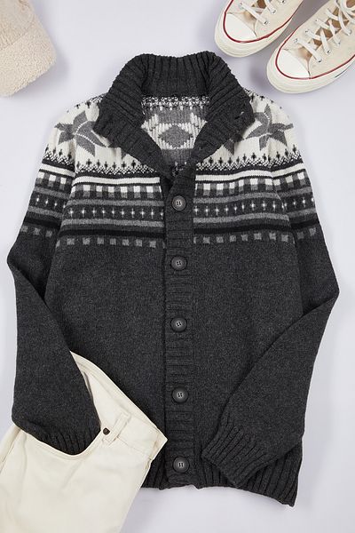 Trendyol Collection Men's Gray Ethnic Knitwear Cardigan - Half Turtleneck, Regular Fit TMNAW25HI00001