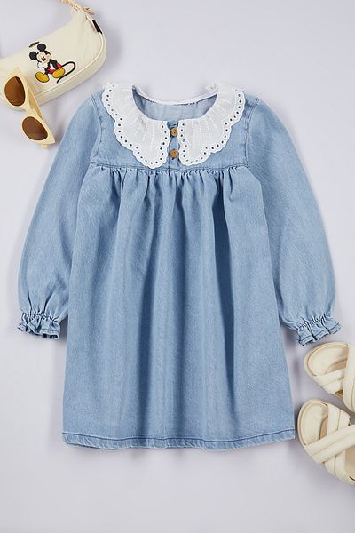 TRENDYOLKIDS Blue Cotton Straight Denim Dress - Tkdaw25El00001