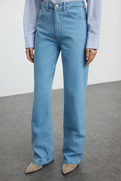 Trendyol Collection Blue High Waist Wide Leg Jeans Twoaw25Je00073