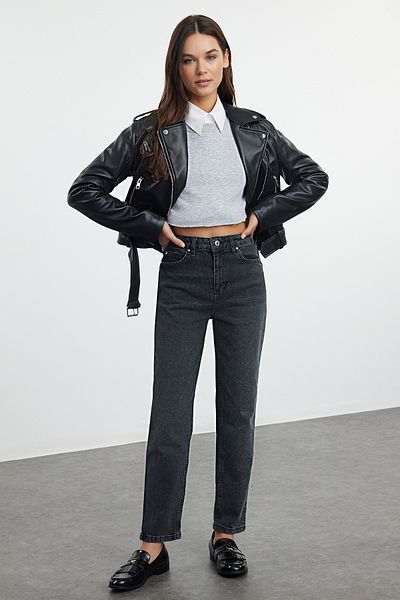 Trendyol Collection Anthracite Slim Fit Mom Jeans - Normal Waist Twoaw25je00113