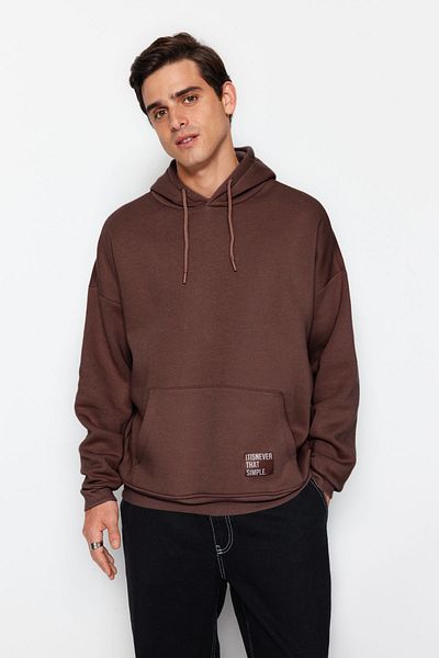 Trendyol Collection Σκούρο καφέ φούτερ με κουκούλα μεγάλου μεγέθους - Fleece/Warm TMNAW21SW2005