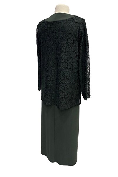 HESNA Σετ βραδινό φόρεμα Green Plus Size Bunch Mother με τζάκετ