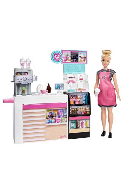 Barbie Oyun Seti Barbie Kahve Dükkanı, 30 cm Sarışın Bebek ve 20'den Fazla Oy...